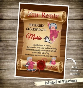 Urkunde Karte Rente  Ruhestand A4 individuell mit Namen Geschenk Glückwunsch 33 - Bild 1 von 1