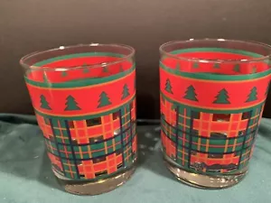Mid Century Georges Briard Plaid 2 Double Old Fashioned Glasses - Bild 1 von 4