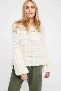 FREE PEOPLE Someday Knit Top Sweater Ivory SMALL  NWT - Picture 1 of 3