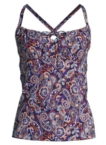Lands End NEW 14 Swim Tankini Top Underwire Navy Blue Paisley UPF 50 Tie Front - Picture 1 of 7