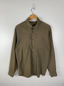 Under Armour Mens Long Sleeve Button Up Shirt Medium Green Pockets Lined Logo - Picture 1 of 9