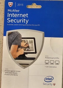 NEW McAfee Internet Security 2015 - 3 PCs 1 Year protection. No CD Drive Needed - Picture 1 of 2