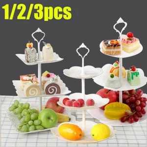 1/2/3x3Tier Modern Square Cake Stand Afternoon Tea Wedding Party Plate Tableware - Picture 1 of 15