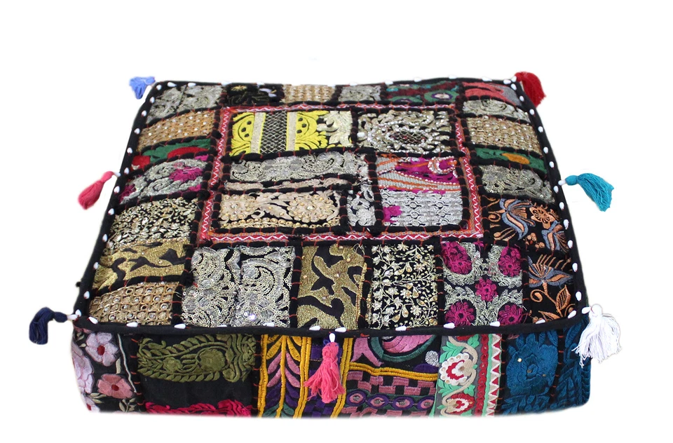 Vintage Style Decor Floor Cushion Mediation Tassels Patchwork Box Cushion Cover - Image 1 of 1