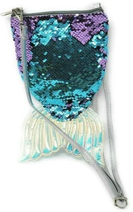 Mermaid Tail Girl's Crossbody Bag 11.5", Flip Purple-Blue Sequin Purse, Wallet - Picture 1 of 2