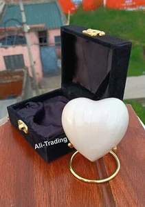 White Cremation Urn for Ashes Keepsake Heart Urn with Black Box and Brass Stand - Picture 1 of 5