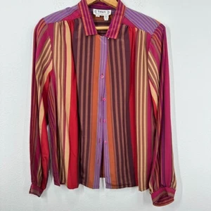 Vintage Silk Striped Blouse IRRA Autum Colors Purple Brown Red Size 14 Retro - Picture 1 of 5
