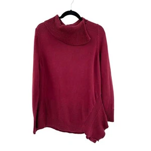 H BY HALSTON Burgundy Knit Cowl Neck Asymmetrical Pullover Sweater Size Large - Picture 1 of 4