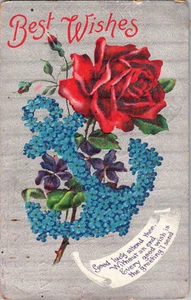 AK Beste Wünsche rote Rose blauer Anker geteilter Rücken gestempelt 1909 - Bild 1 von 2