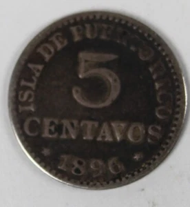 1896 (ESPAÑA-PUERTO RICO) 5 CENTAVOS (PLATA) --COLONIAL- - Imagen 1 de 2
