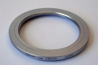 58mm to 46mm Step Down Lens Filter Ring Silver Metal Made in Japan Excellent  - Image 1 of 4