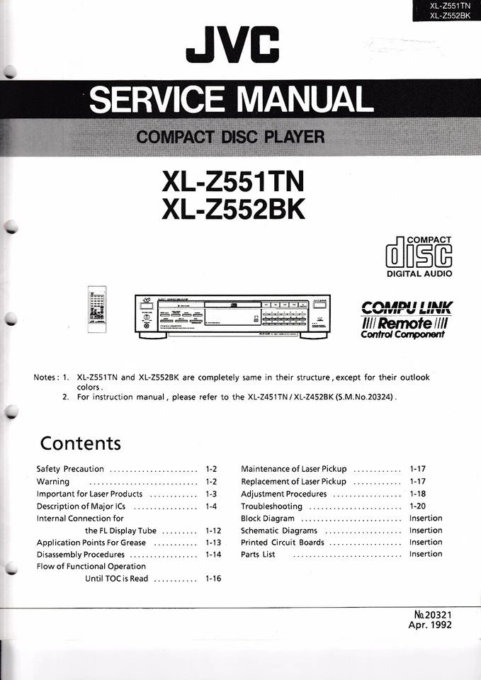 Servizio Manuale di Istruzioni per JVC XL-Z551 TN, XL-Z552 BK - Immagine 1 di 1