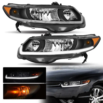 LED DRL Headlights For 2006-2011 Honda Civic 2-Door Coupe Black Headlamps LH+RH Foto 1 de 4
