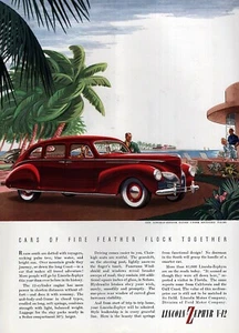 1940 Lincoln Zephyr V-12 "Under Southern Palms" Original Color Print Ad - Picture 1 of 1