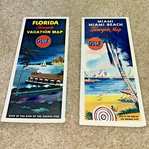 2 mapas de gas GULF VINTAGE - MIAMI / MIAMI BEACH & FLORIDA (con Cuba) años 50? - Imagen 1 de 24