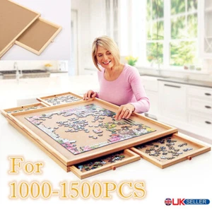 Wooden Jigsaw Puzzle Board Portable Puzzle Storage Table w 4 Slid Drawer 1000pcs - Picture 1 of 9