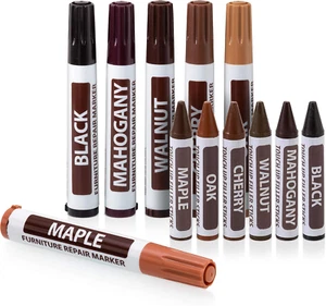 Furniture Touch Up Marker 12PCS Repair Kit Cover Wood Scratch- Markers and Wax - Picture 1 of 12