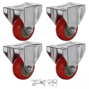Paquete de 4 ruedas giratorias rígidas fijas de poliuretano rojas de 3" con herrajes - Imagen 1 de 9