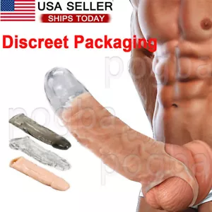 Penis-Extender-Extension-Sleeve-Realistic-Penis-Sheath-Girth-Enhancer-Condom Men - Picture 1 of 15