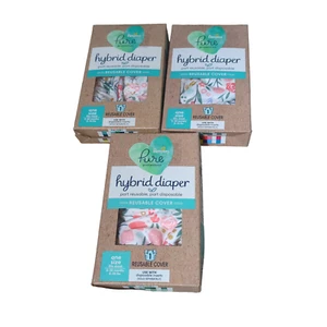 LOT OF 3 Pampers Pure Hybrid Reusable Cloth Diaper Cover Girl Floral Design New - Picture 1 of 3