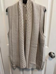 Talbots XL ärmellos offen Pullover Weste beige Schalkragen Baumwoll-Wollmischung - Bild 1 von 9