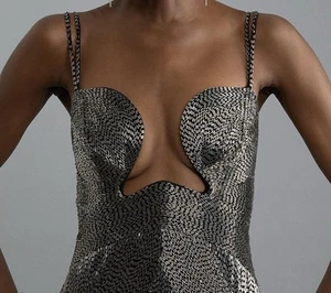 Karen Millen Premium Embellished Draped Beaded Strappy Midi Dress Size Uk 10 - Picture 1 of 6