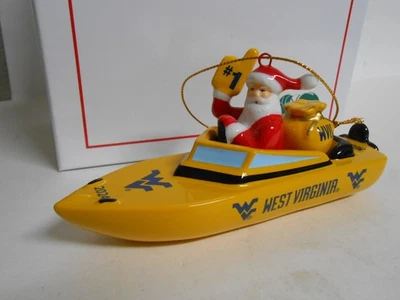 West Virginia Mountaineers Danbury Mint 2024 Boat Santa Ornament In Box - Image 1 of 4
