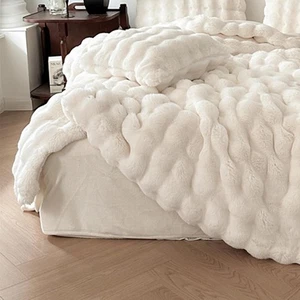 Manta de piel de conejo sintética suave premium invierno felpa 350G manta onda burbuja - Imagen 1 de 6