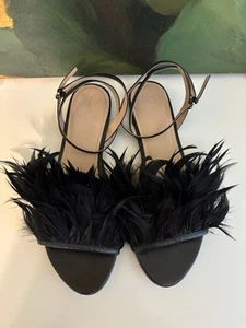 Pour La Victoire Black Feather Ankle Strap Sandals Womens Size 10 - Picture 1 of 8