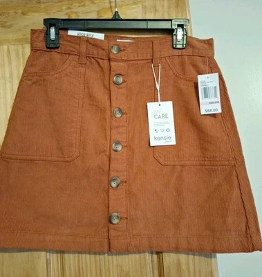 Falda abotonada de pana oxidada Kensie Jeans para mujer talla 6/28 tiro alto Foto 1 de 4