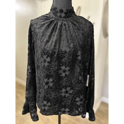 NUEVO CON ETIQUETAS 1 ESTADO Negro Burnout Terciopelo Simulado Cuello Volantes Puño Espalda Abierta Top Pequeño $89 Foto 1 de 4