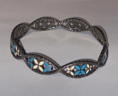 John Hardy Sterling Silver Metal 925 Blue White Enamel Bangle Bracelet - Image 1 of 4