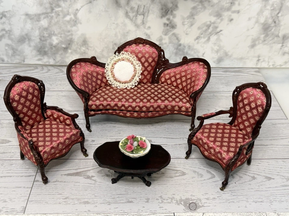 Bespaq 2:12 Dollhouse Miniature Silk & Wood Victorian Living Room 6 Piece Set - Image 1 of 4