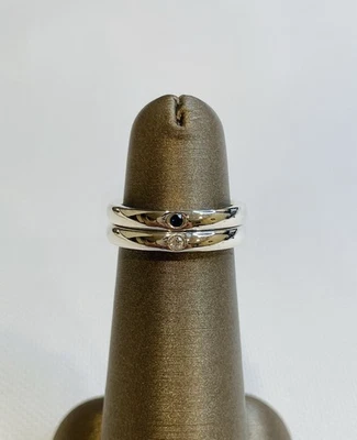 Anillo Tiffany & Co. Peretti Plata Esterlina Diamante y Zafiro Apilable Banda Foto 1 de 4