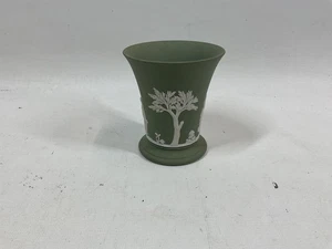 Green Ceramic Vase with White Relief Decoration by Wedgwood - Picture 1 of 9