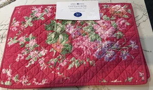 April Cornell Cottage Rose Placemats Cotton Set of 4 Pink Floral Quilted NEW - Picture 1 of 2