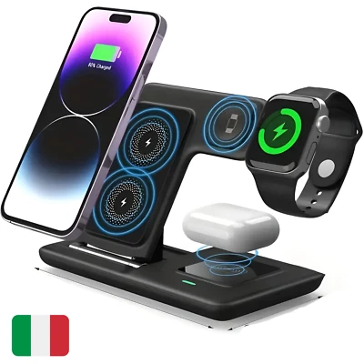 Stazione Ricarica Wireless 3 in 1 Telefono Cuffie Orologio Portatile Universale - Immagine 1 di 4