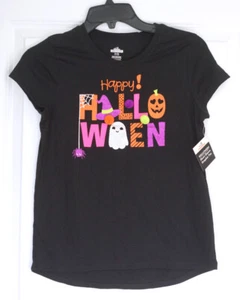T-shirt manica corta bambina 'Happy Halloween' nera, lettere glitter, poms XL - Foto 1 di 8
