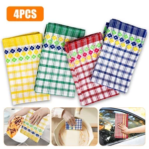 4pcs Cotton Kitchen Towels, Absorbent Terry Dish Cloths Rags Hand Tea Bar Towels - Picture 1 of 7