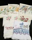 9 LOT Vintage Pillowcases Hand Crocheted Embroidered Crafts Project Estate 40s