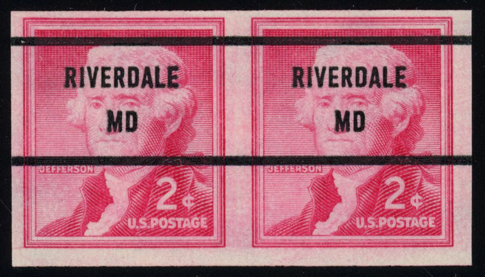 USA Scott# 1055c IMPERF Coil Pair,  PC Riverdale, MD Mint NH SCV $325 (55888) - Image 1 of 1