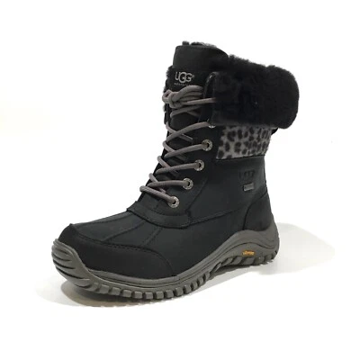UGG ADIRONDACK II EXOTIC LEOPARD SNOW BOOTS -WATERPROOF BLACK LEATHER -WOMEN’S 6 - Image 1 of 4