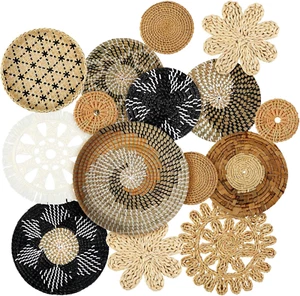 15 Pcs Boho Wall Basket Decor Handcrafted Seagrass Woven Wall Basket Rustic roun - Picture 1 of 6