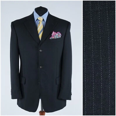 Mens Super 120s Wool Sport Coat 46R US Size WINDSOR Striped Grey Blazer Jacket - Image 1 of 4