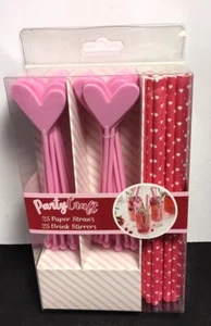25 HEART 🩷 LOVE PAPER STRAWS & STIR STICKS Pink ~ Red ~ White Party/Fun NIB - Picture 1 of 4