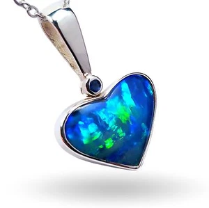 Laguna Azul' australischer Silber Herz Opal Anhänger natürlicher Saphir 14,3ct M66 - Bild 1 von 6