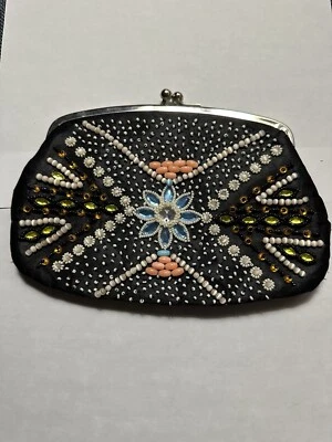 Bolso de mano Spiegel negro satinado ornamentado con cuentas Foto 1 de 4