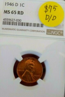 1946 D LINCOLN WHEAT CENT BLAZING NGC MS 65 RD NICE DDO BEAUTY - Image 1 of 2