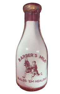 TRPQ Howard C Barber Milk Bottle Maroon Pyro 1949 Beads Cap Inc RI Dairy VTG