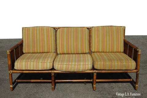 Vintage McGuire Gold Sofa Bamboo Rattan & Rawhide Straps Asis Cover